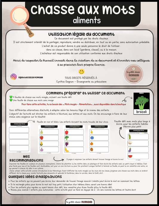 Chasse aux mots - Alimentation