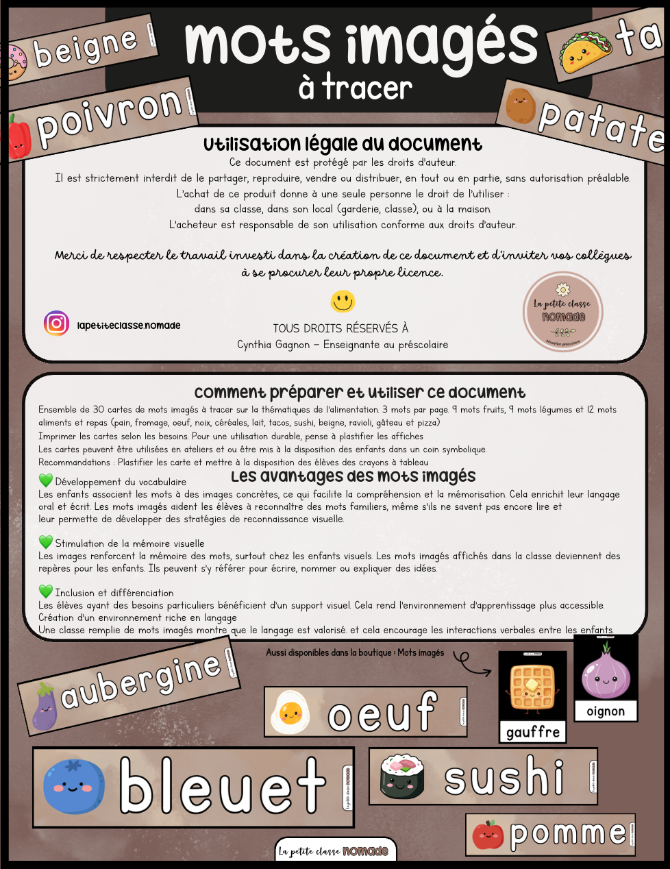 Mots imagés à tracer - Alimentation