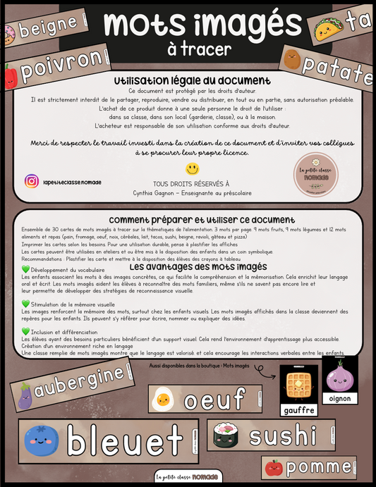 Mots imagés à tracer - Alimentation