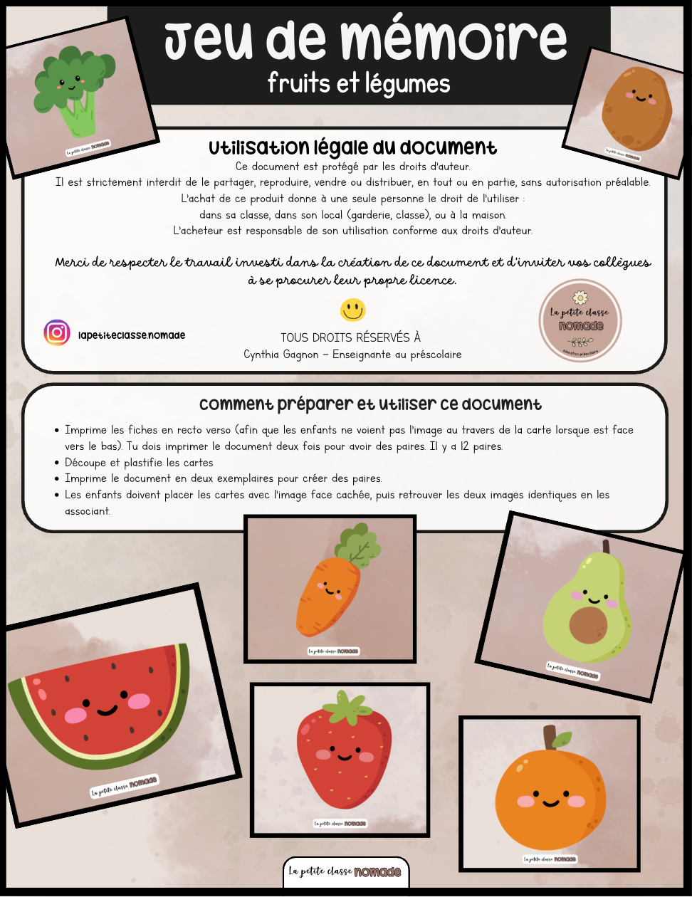 Jeu de mémoire - Fruits et légumes