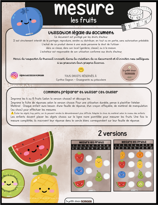 Atelier de mesures - Fruits