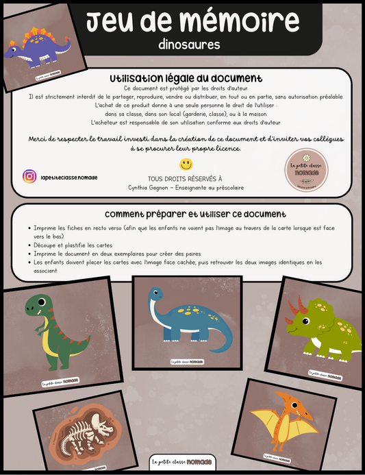 Jeu de mémoire - Dinosaures