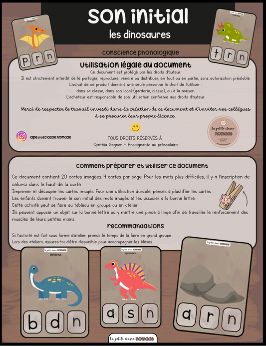 Atelier - Cartes son initial dinosaures