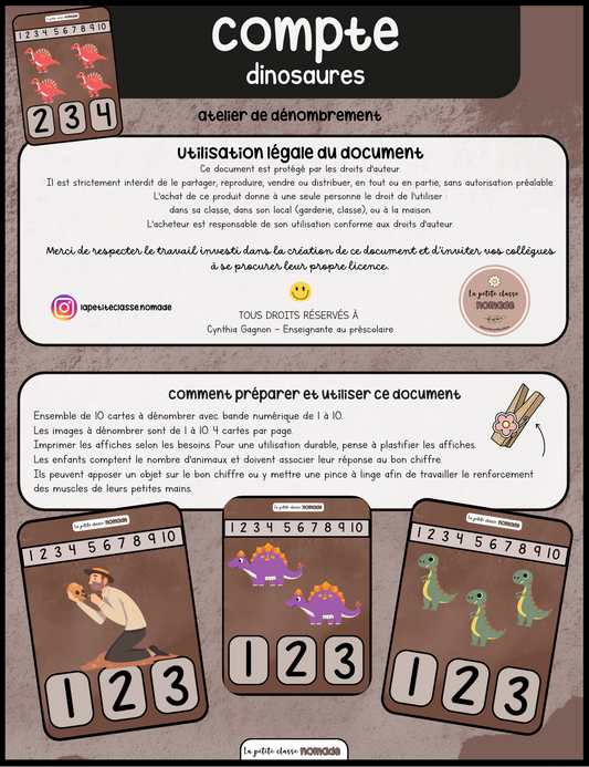 Atelier cartes compte les dinosaures