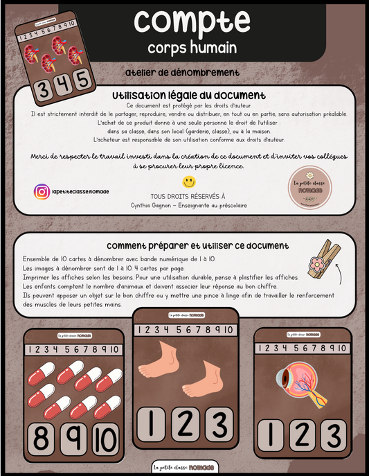 Cartes compte 1-10 - Corps humain