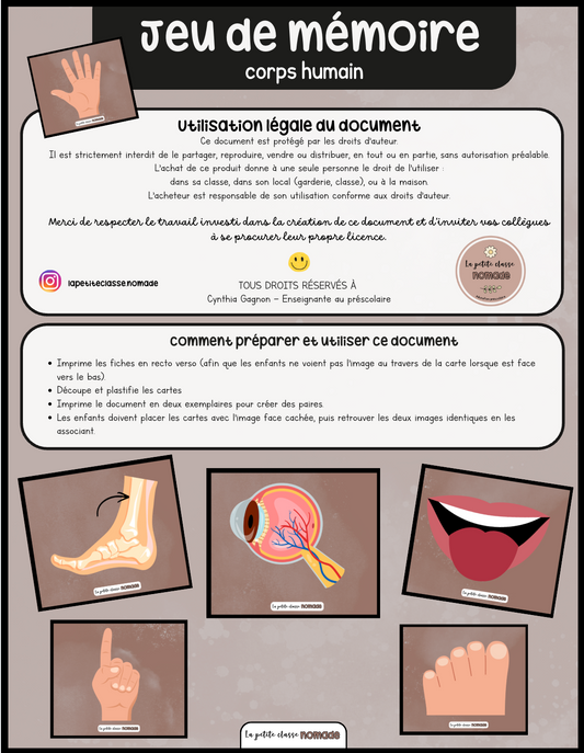 Jeu de mémoire - Corps humain