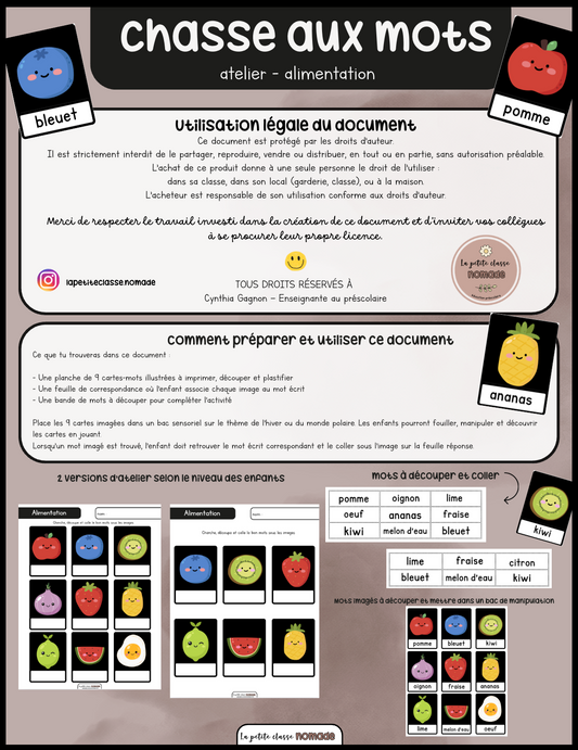 Atelier - Chasse aux mots - Alimentation