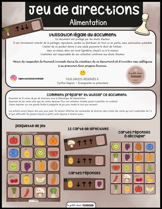 Jeu de directions - Alimentation