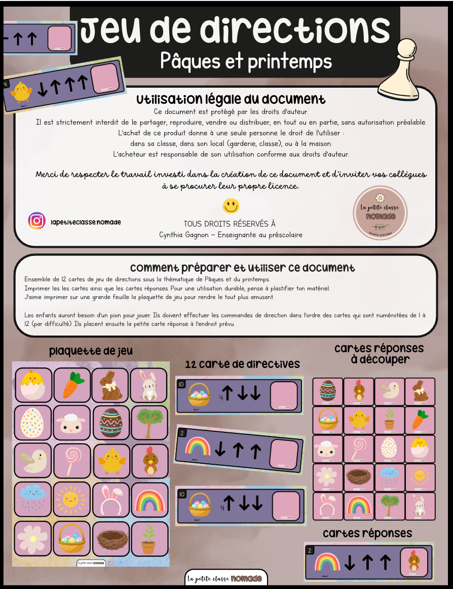 Jeu de directions - Pâques et printemps
