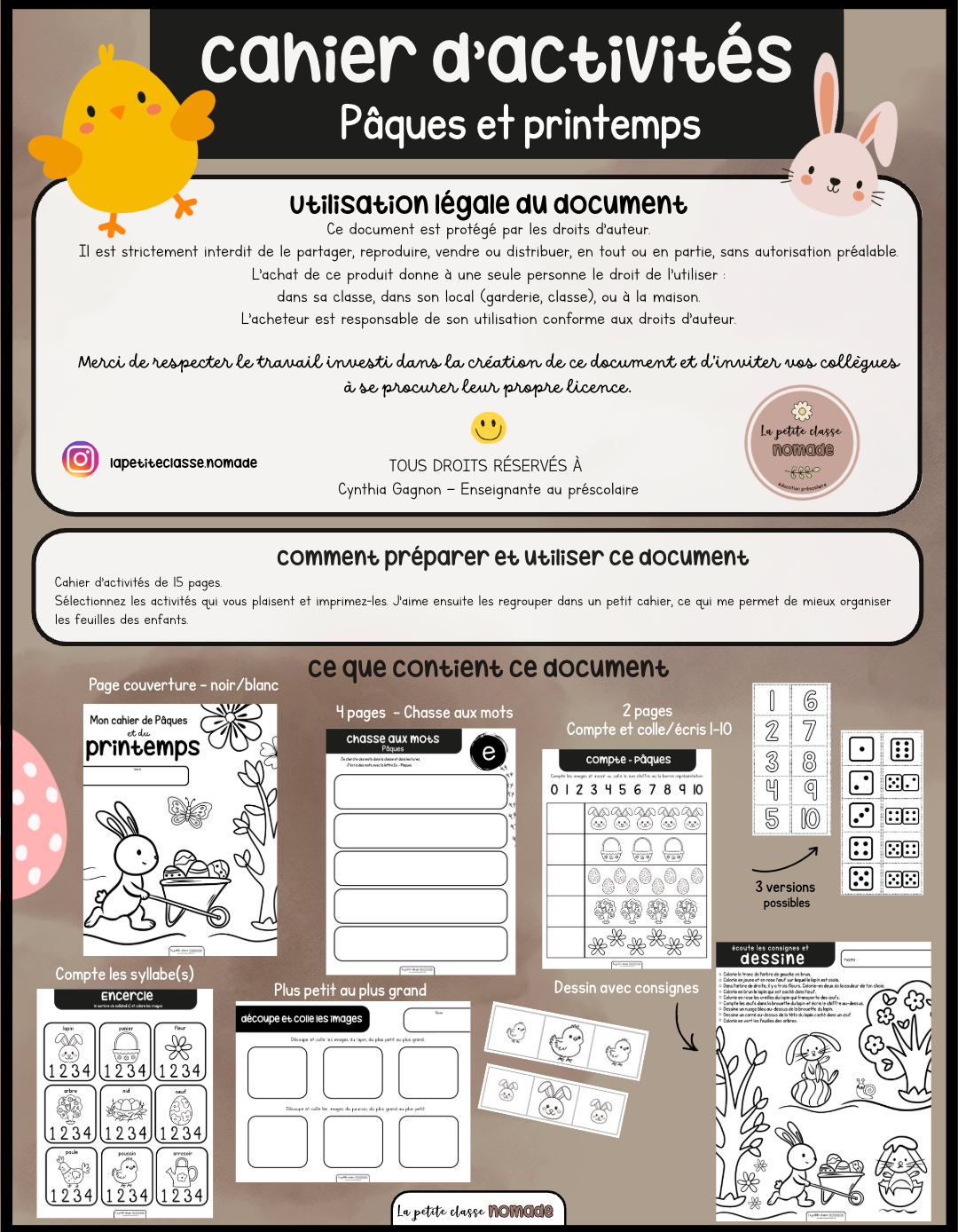 Cahier d'activités - Pâques et printemps