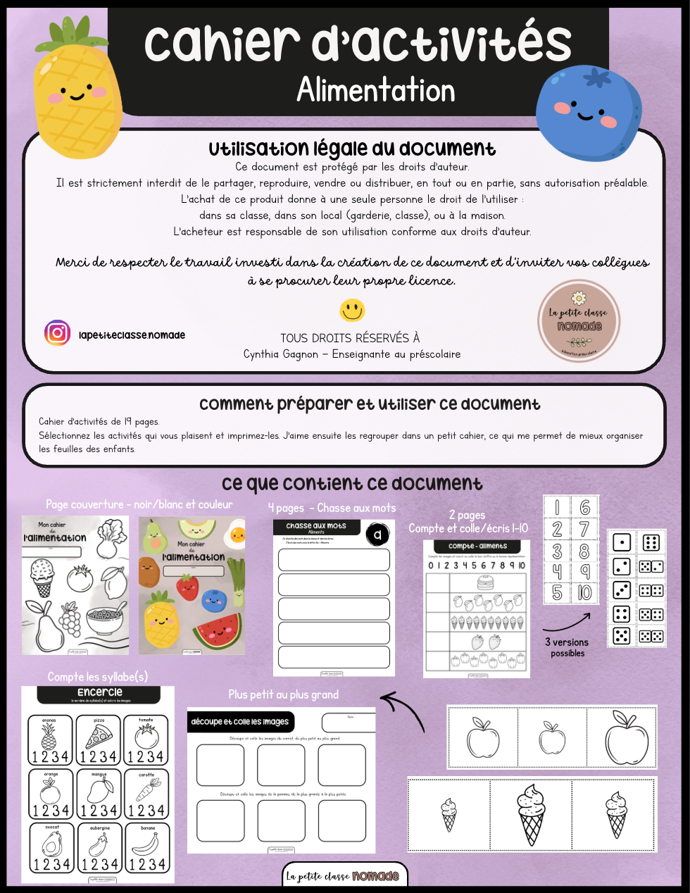 Cahier d'activités - Santé et alimentation