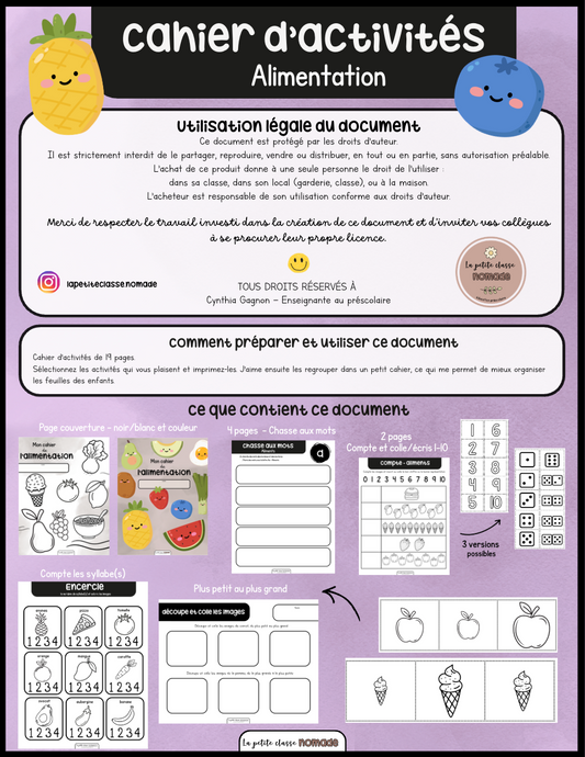 Cahier d'activités - Santé et alimentation