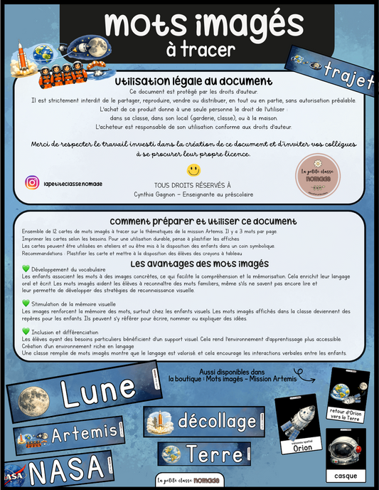 Mots imagés à tracer - Mission Artemis 2