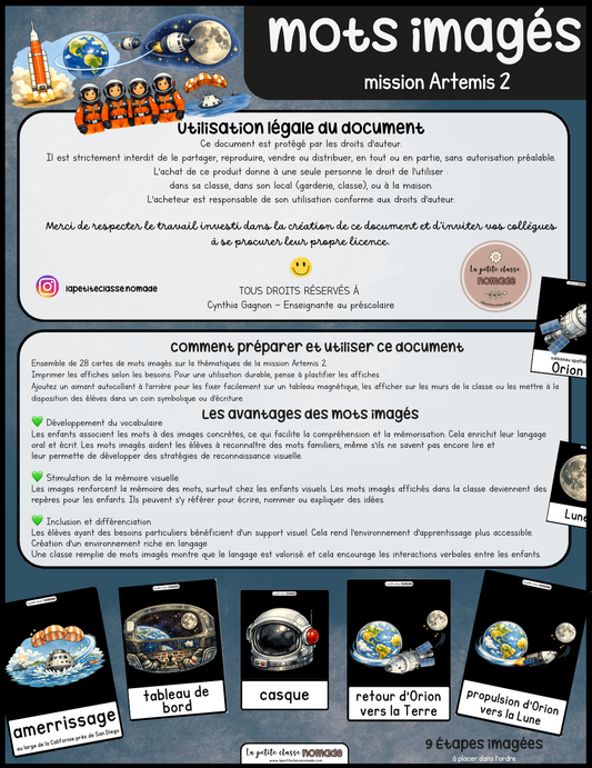 Mots imagés et séquence visuel - Mission Artemis 2