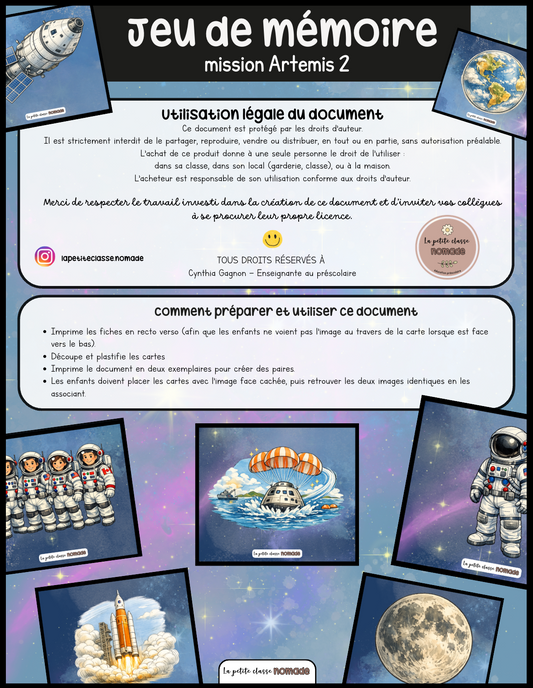 Jeu de mémoire - Mission Artemis