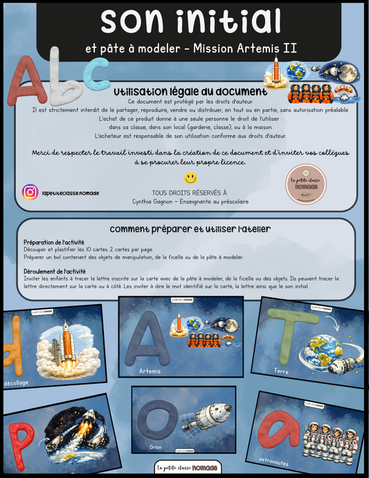 Son initial et pâte à modeler - Mission Artemis 2