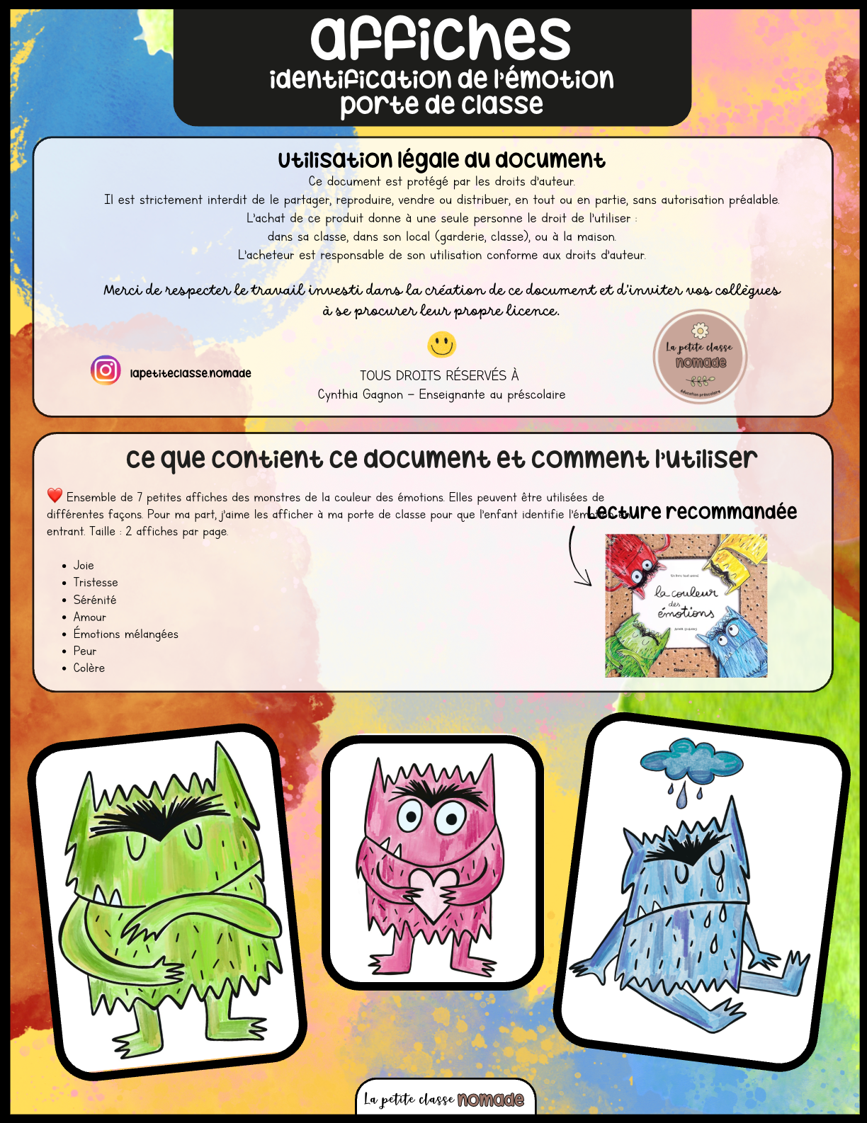 Affiches d'identification émotions porte de classe - Couleurs des émotions