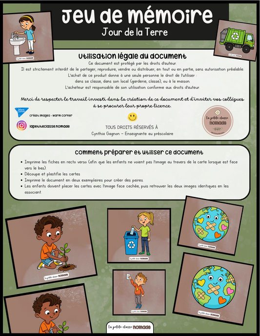 Jeu de mémoire - Jour de la Terre