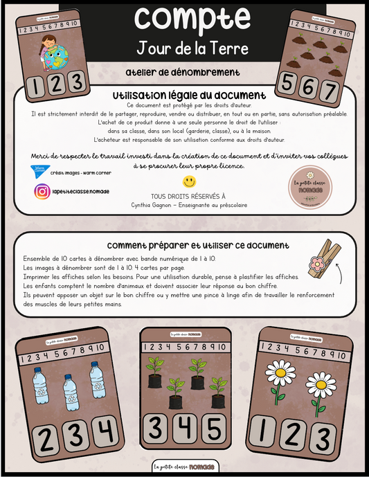 Carte à pinces dénombrement - Jour de la Terre