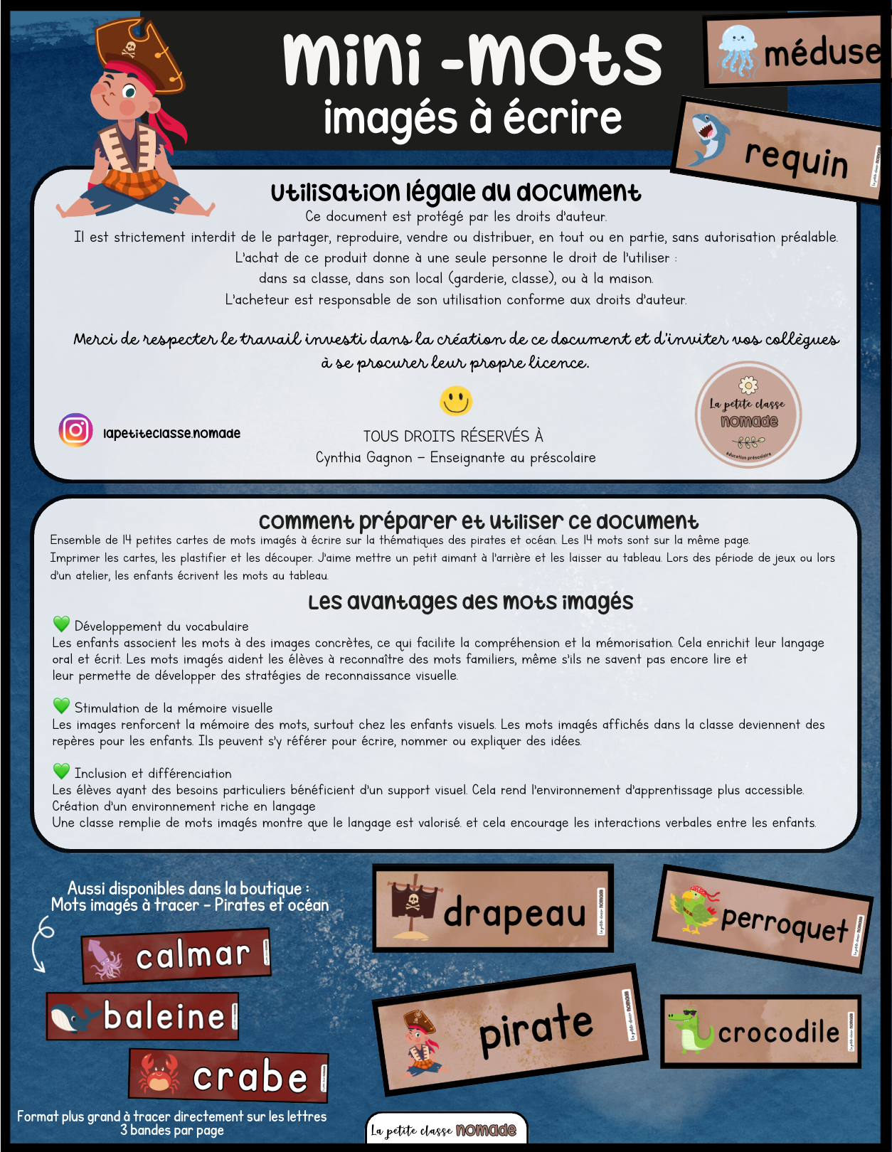 Mini-mots imagés à écrire - Pirates et océan