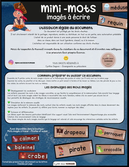 Mini-mots imagés à écrire - Pirates et océan