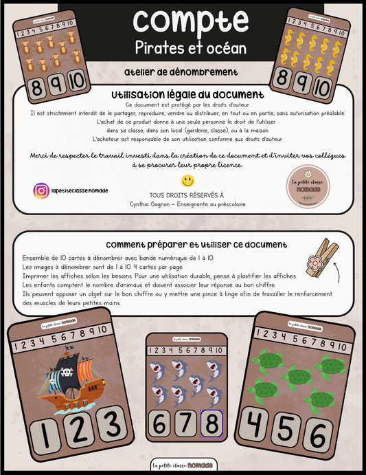Carte à épingles dénombrement - Pirates et océan