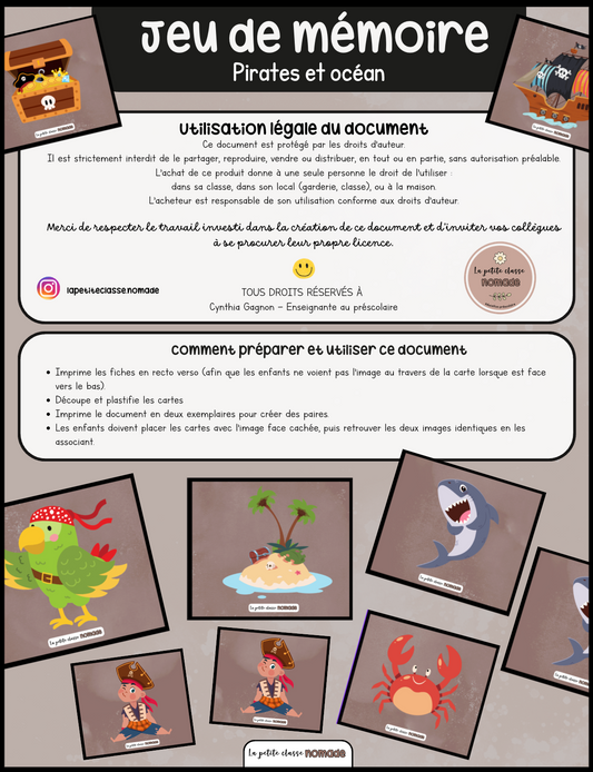 Jeu de mémoire - Pirates et océan