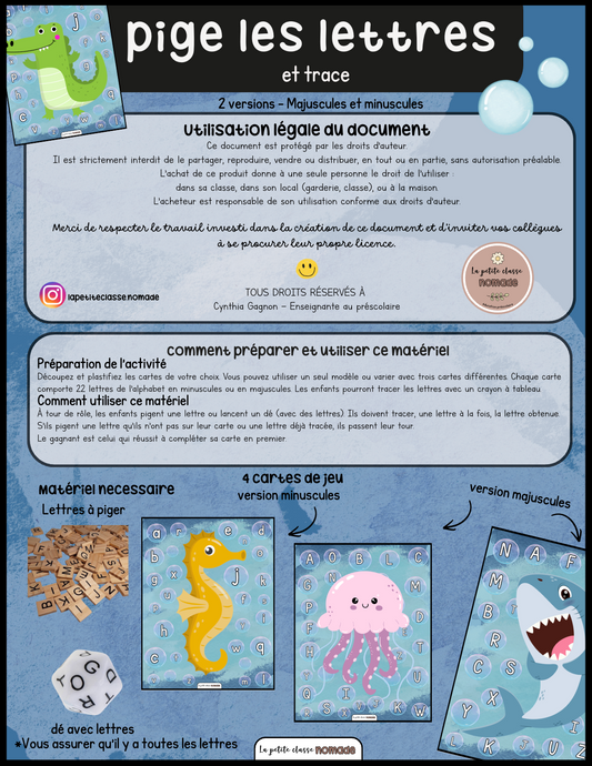 Pige les lettres et trace - Animaux marins / pirates