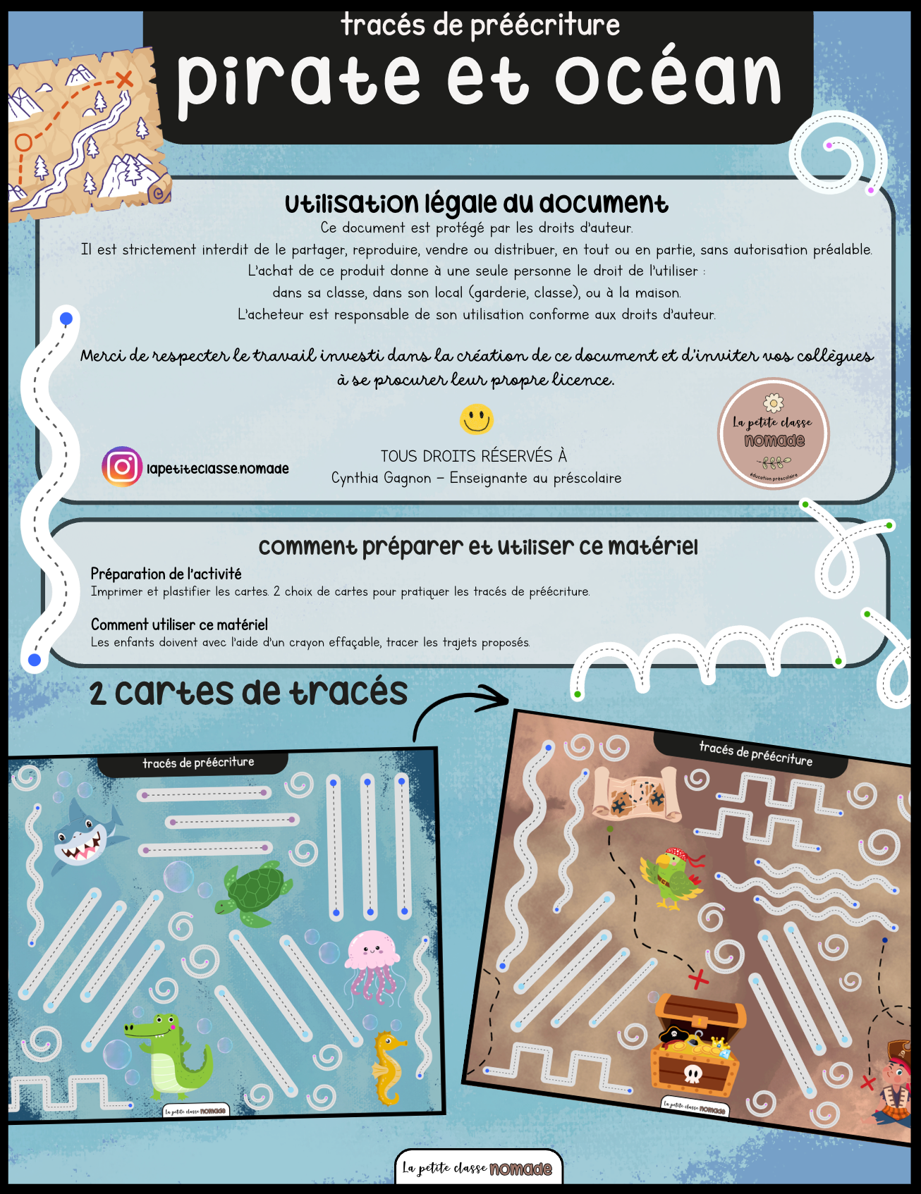 Tracés de préécriture - Animaux marins et pirates