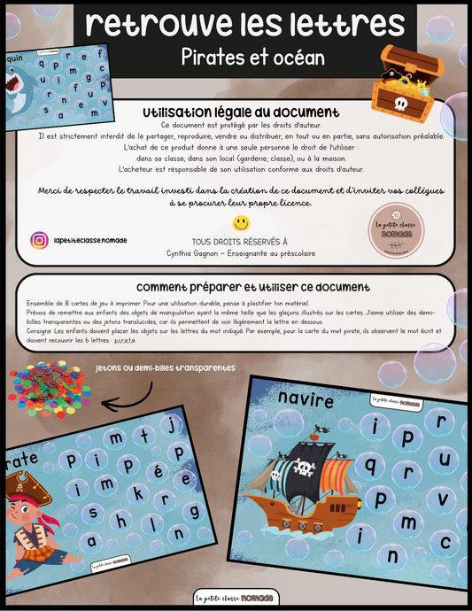 Retrouve les lettres - Pirates et océan