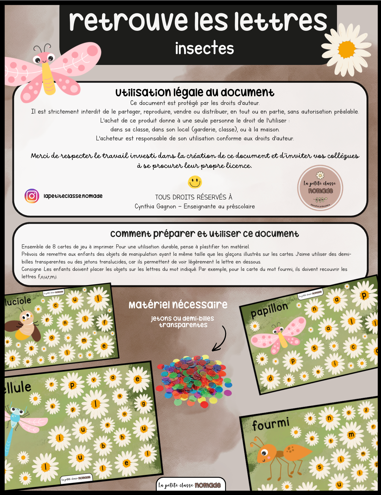 Retrouve les lettres - Insectes