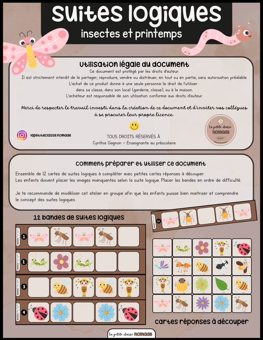 Suites logiques - Insectes et printemps