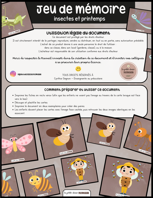 Jeu de mémoire - Insectes et printemps