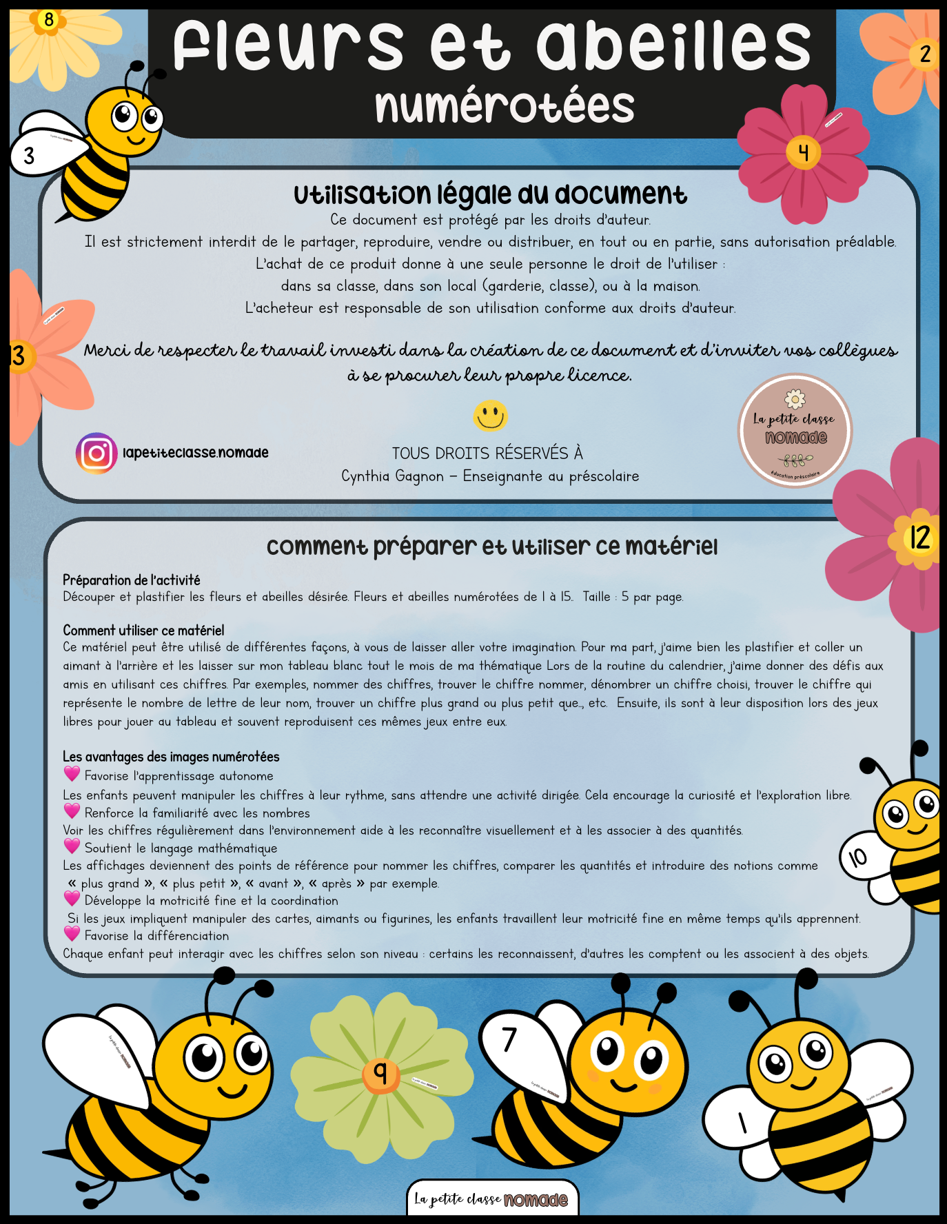 Fleurs et abeilles numérotées
