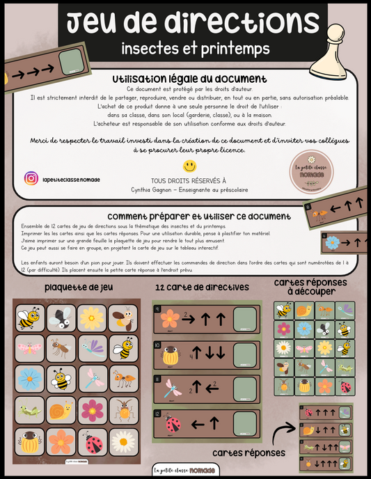 Jeu de directions - Insectes et printemps