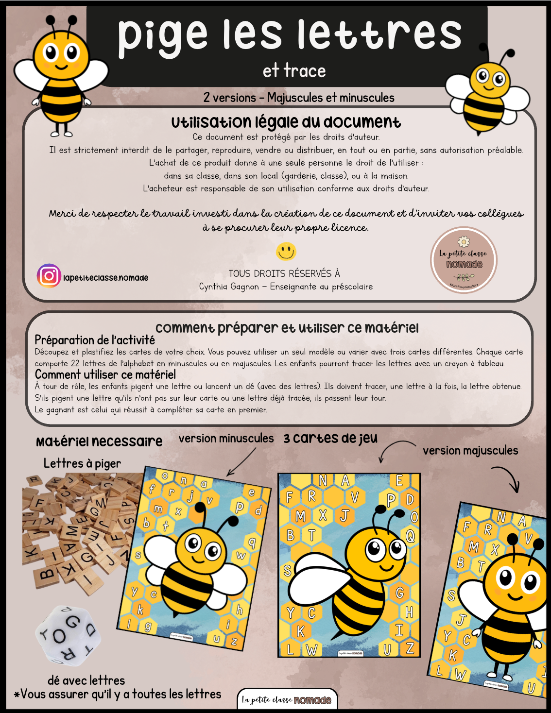 Pige les lettres et trace - Abeilles