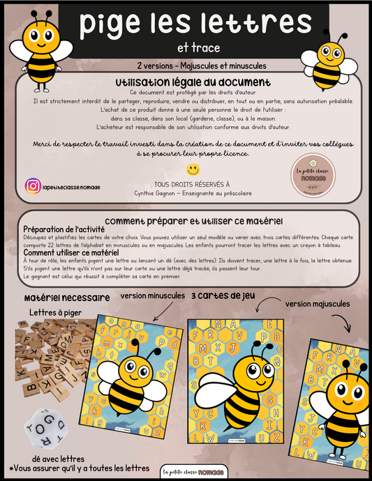 Pige les lettres et trace - Abeilles