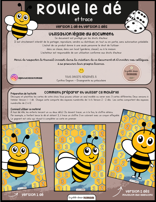 Roule le dé et trace - Abeilles