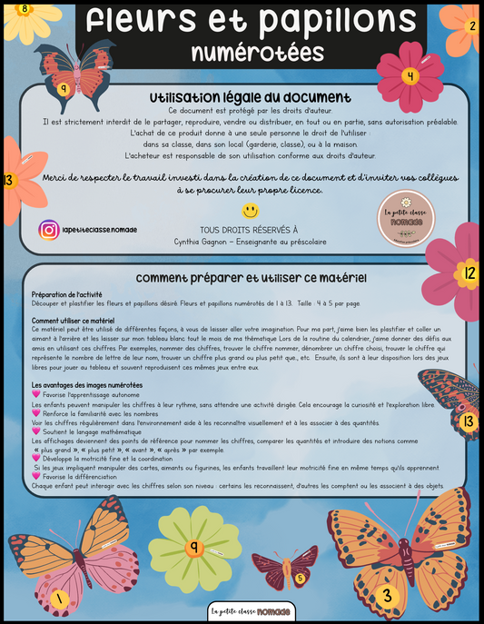 Fleurs et papillons numérotés - Insectes