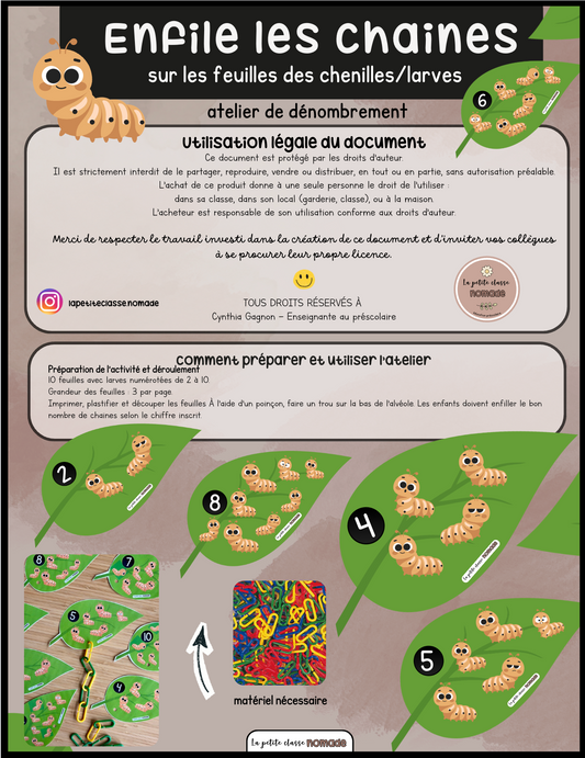 Enfile les chaines sur les feuilles des chenilles/larves - Insectes