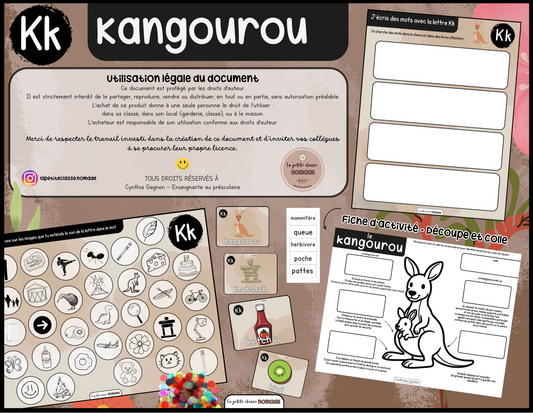 Lettre Kk - Kangourou
