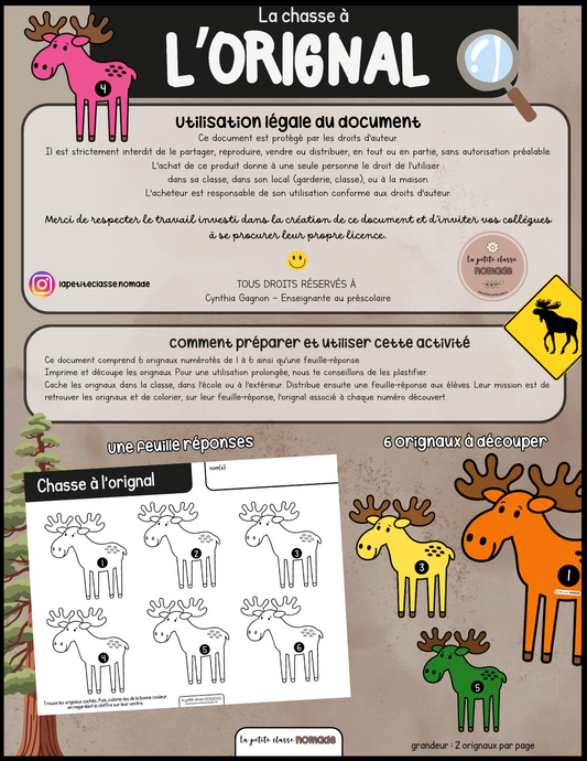 La chasse à l'orignal - Association chiffres et couleurs