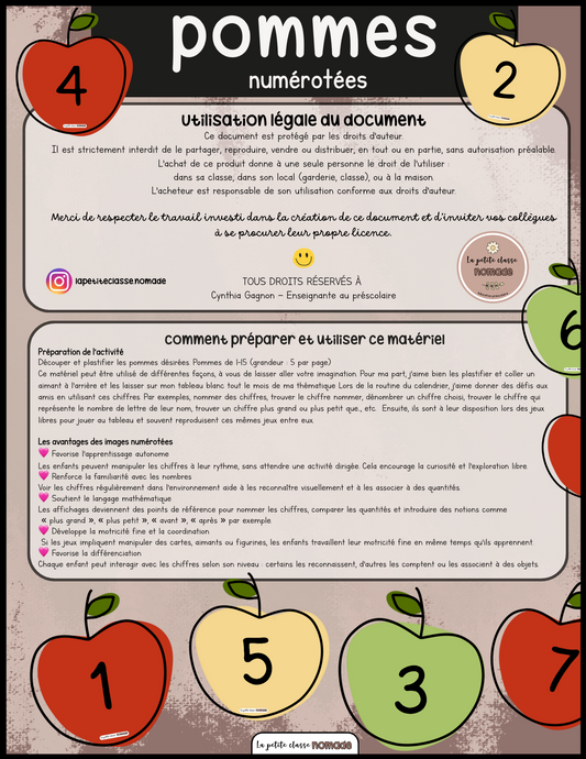 Pommes numérotées