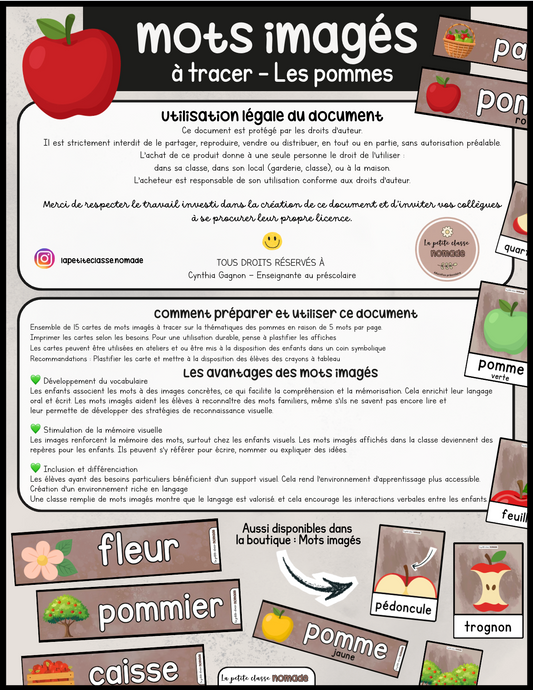 Mots imagés à tracer - Les pommes