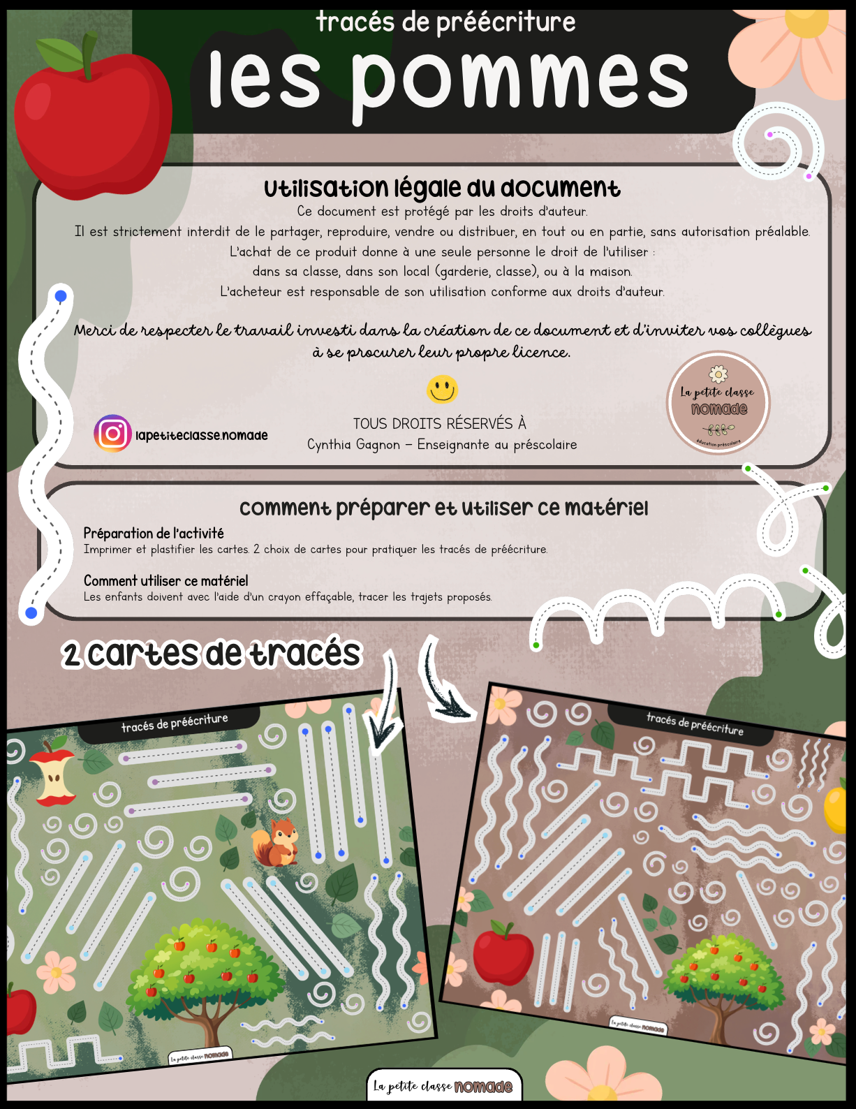 Tracés de préécriture - Les pommes