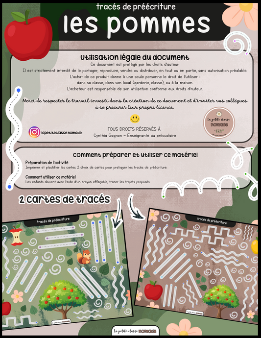 Tracés de préécriture - Les pommes