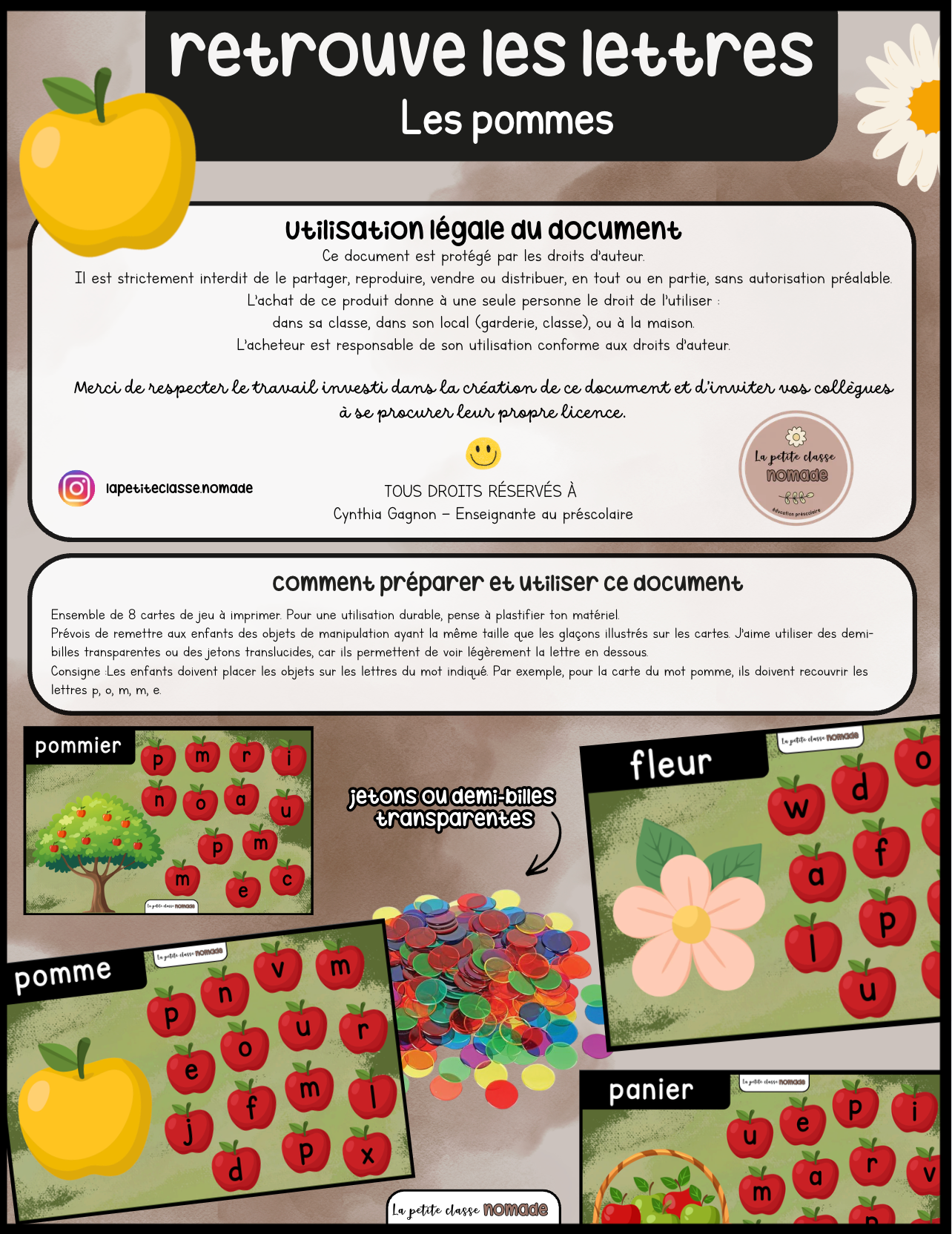 Retrouve les lettres - Les pommes