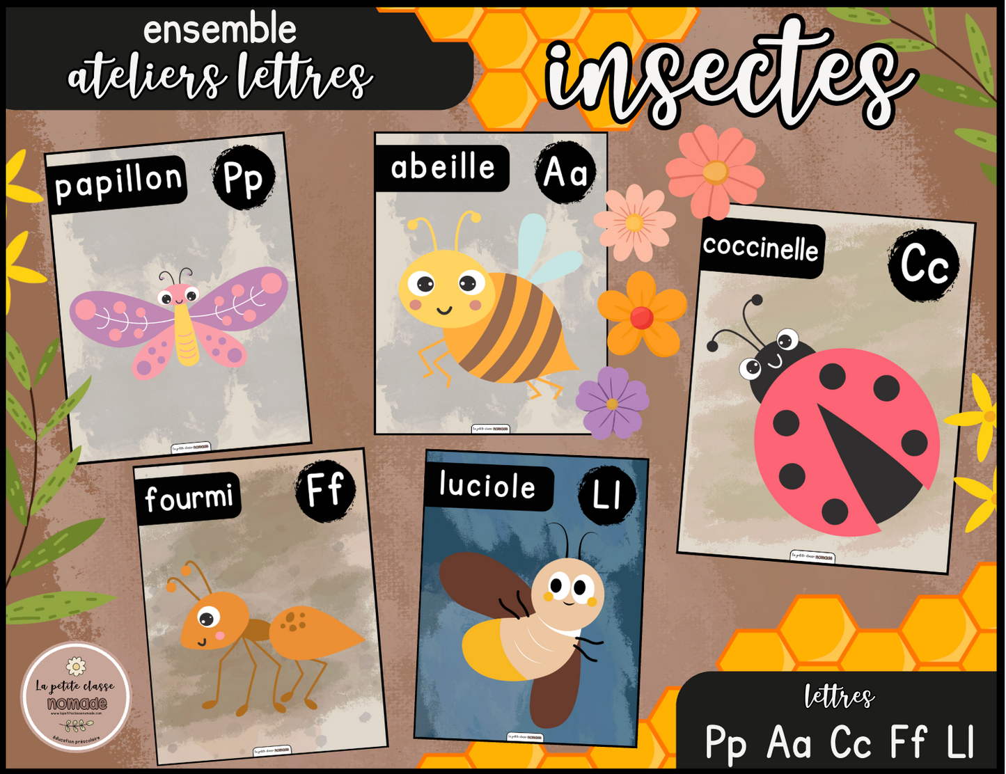 Ensemble - Ateliers de lettres thématique Insectes - Pp, Cc, Ll, Ff, Aa