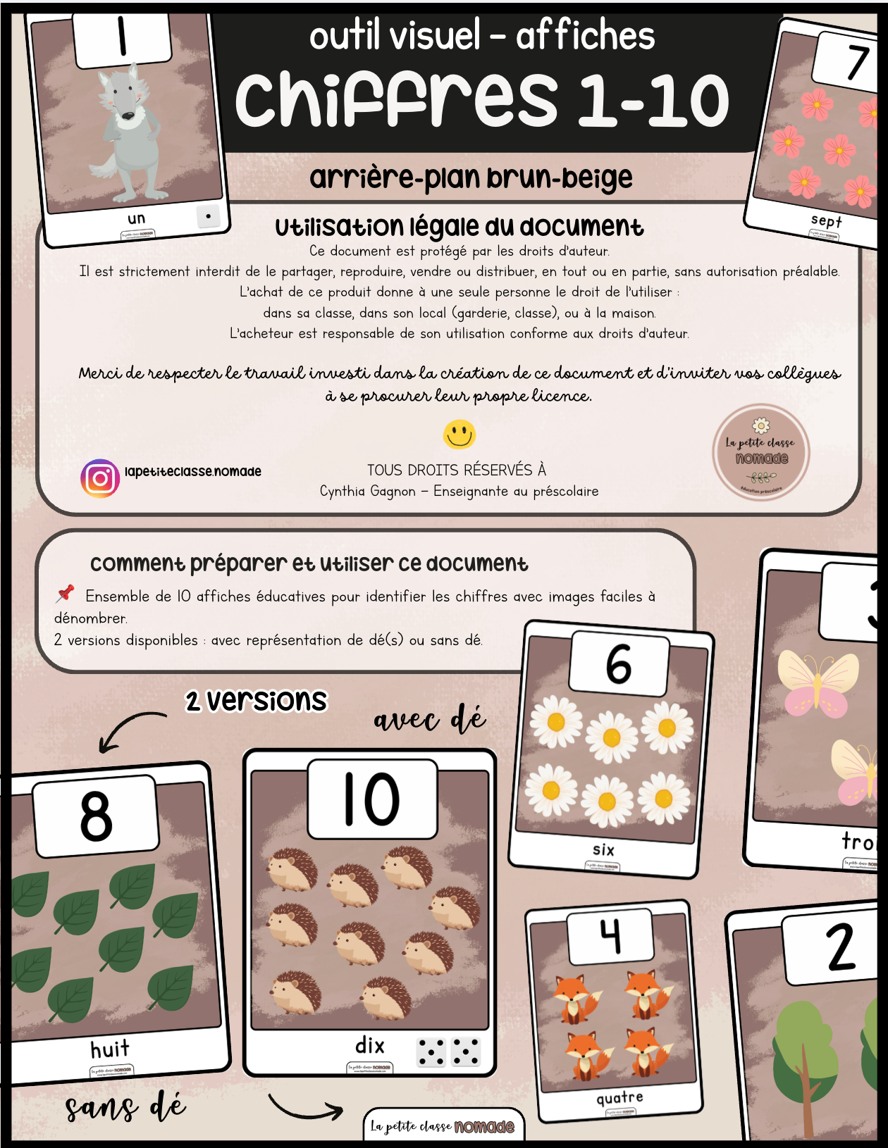 Affiches chiffres 1-10 - Brun-beige
