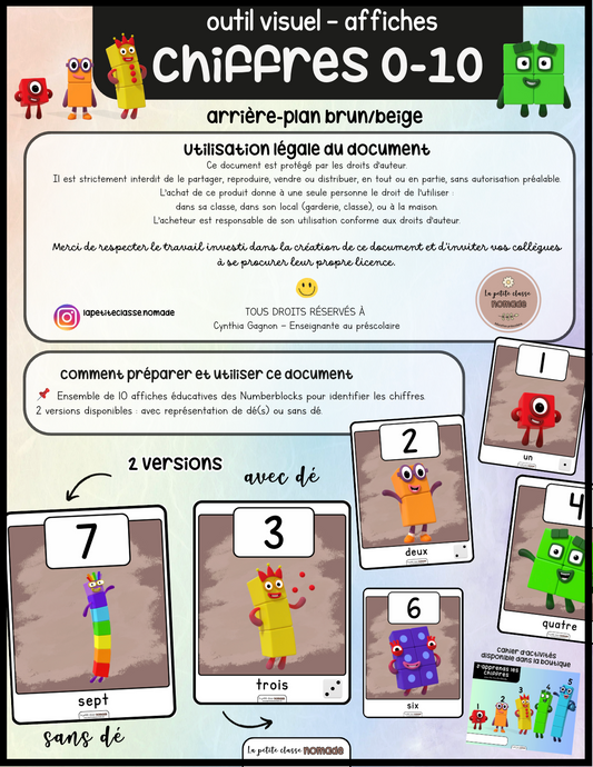 Affiches Numberblocks 0-10 - Brun-beige